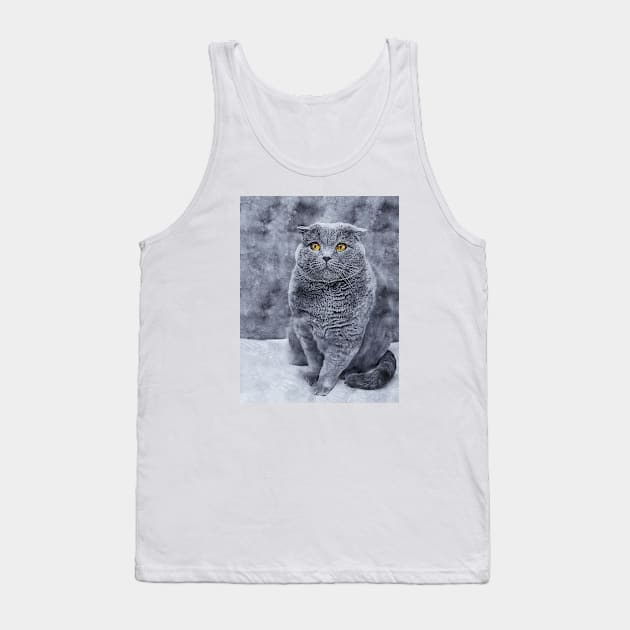 Grey Cat Watercolor Artistic Painting Tank Top by Debbie Art